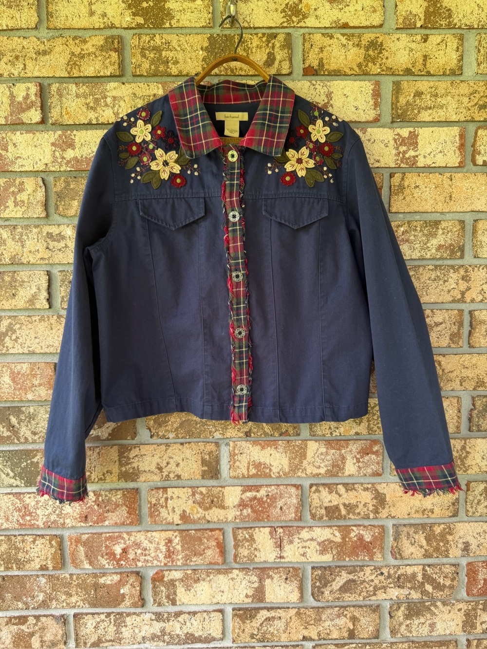 Vintage Bechamel Floral Embroidered Denim Button Front Jacket Women’s Size Large